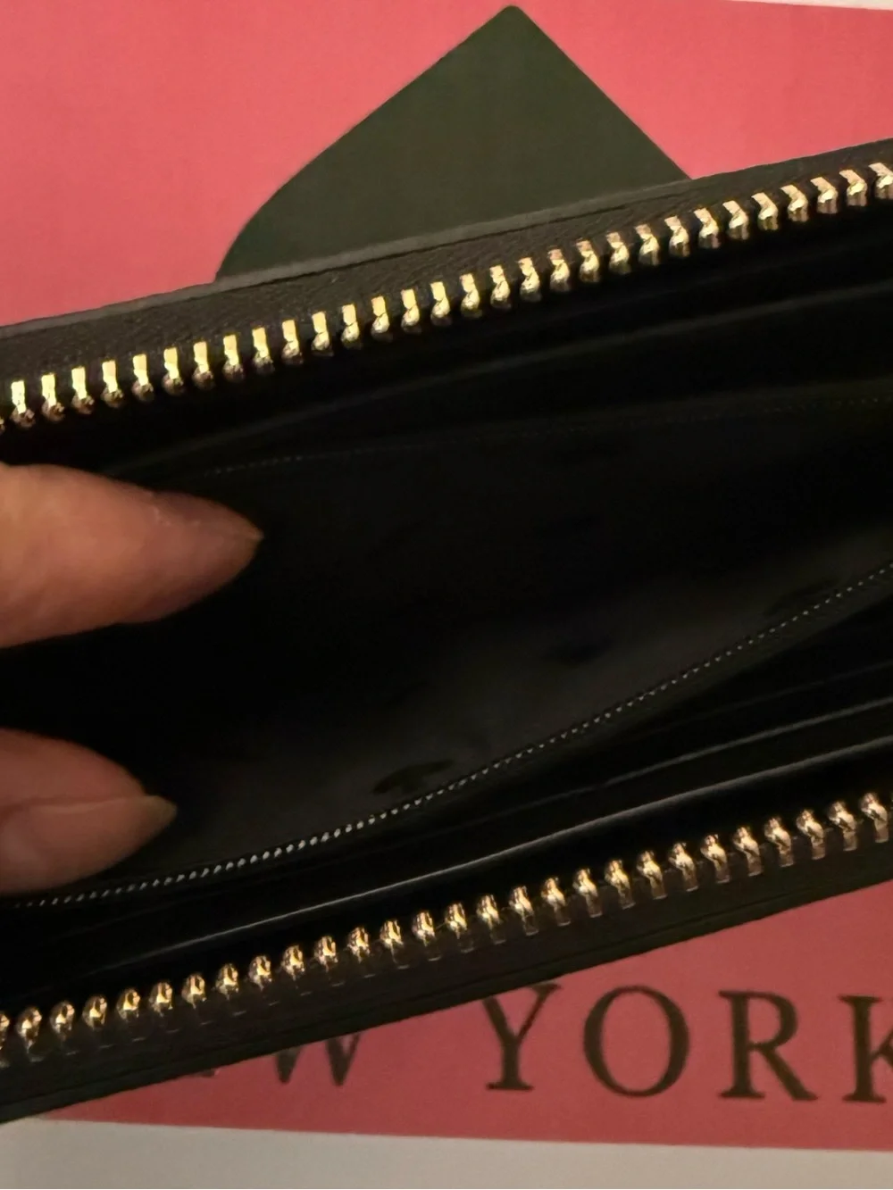 kate spade black leather logo zip-around wallet